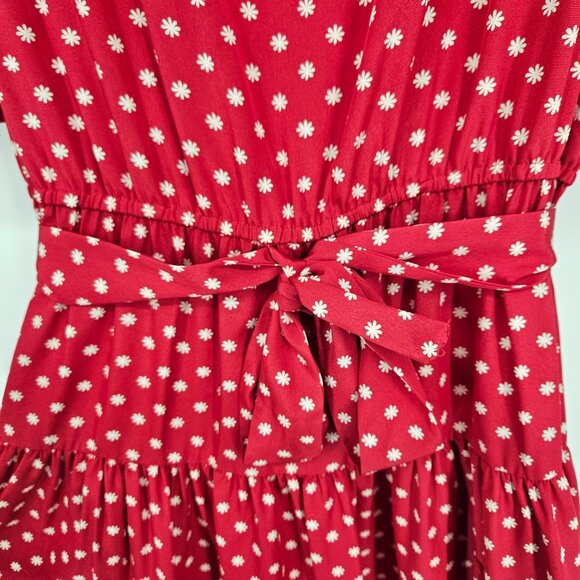 Vint 80s Liz Claiborne Midi Circle Dress 8 Red Polka Dot Full Skirt Puff Sleeve - Picture 3 of 9